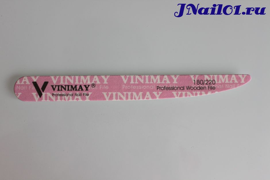 Vinimay, Пилка для натурального ногтя, тонкая на деревянной основе (розовая), 180/220 грит