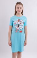 Р352745 Сорочка для девочки голубая с принтом овечек Свитанак