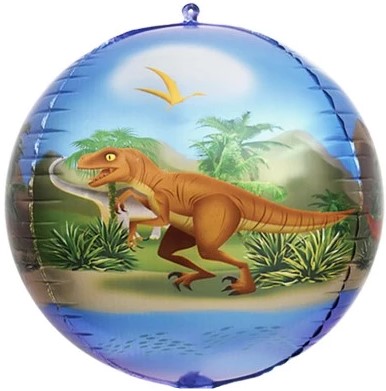 Динозавры сфера 3d (4 стороны - 4 рисунка) шар фольгированный с гелием