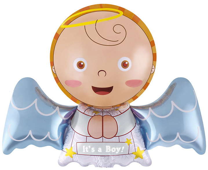 Ангелочек Мальчик шар на палочке фольгированный с воздухом