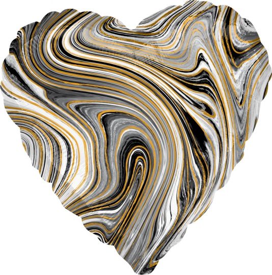 Сердце черное Золотая нить шар фольгированный с гелием