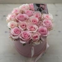 19 нежно-розовых роз в шляпной коробке