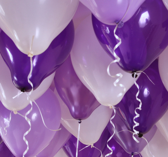 Ассорти лиловый, фиолетовый, фиолетовый металлик, фиолетовый кристалл латексных шаров с гелием