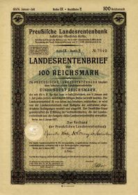 Германия 100 рейхсмарок Ценная бумага Государственное пенсионное письмо 1937-1940. UNC.ПРЕСС Мультилот
