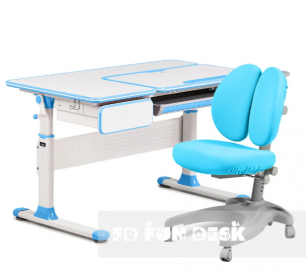 Парта-трансформер для школьника Toru Blue Cubby+Ортопедическое кресло FunDesk Solerte Grey с голубым чехлом!