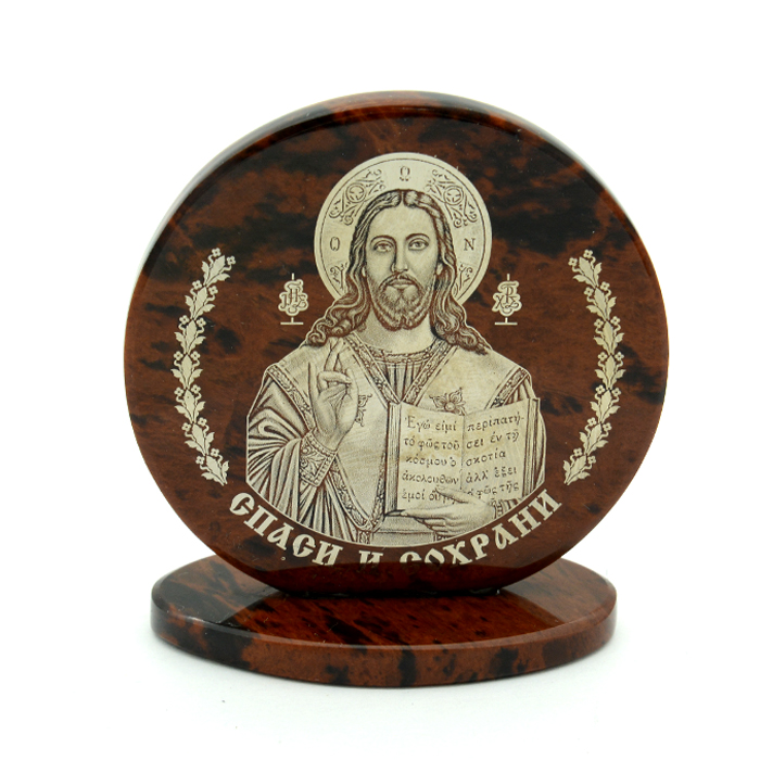 Икона из обсидиана круглая  "Иисус Христос"