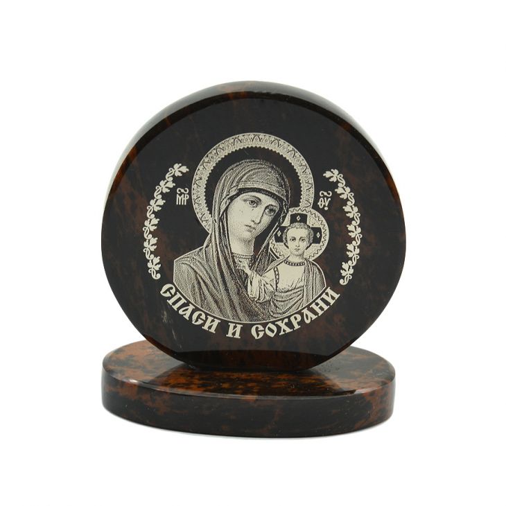 Икона из обсидиана круглая  "Казанской божьей матери"