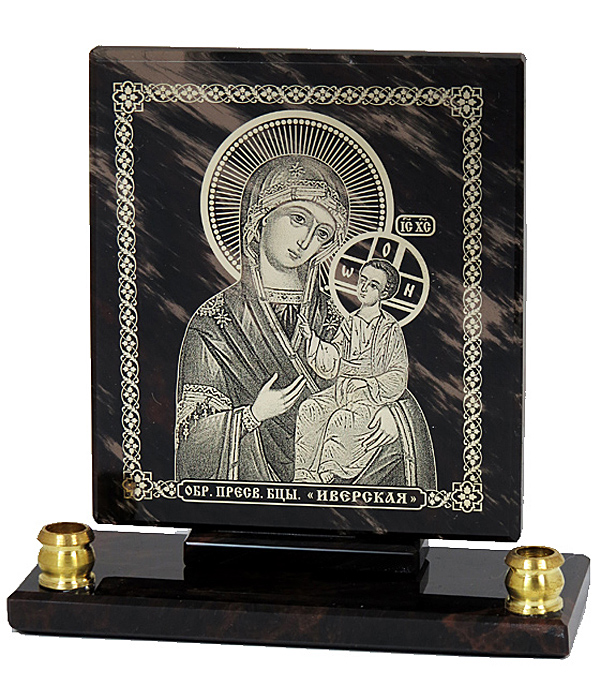 Икона из обсидиана "Богородица Иверская" 2-е свечи