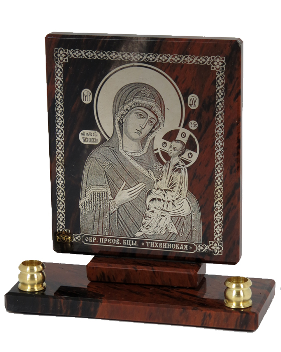 Икона из обсидиана "Богородица Тихвинская" 2-е свечи