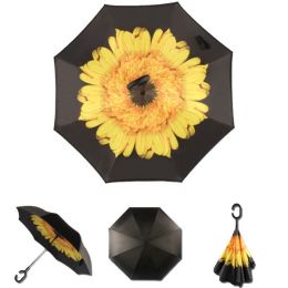 Зонт-наоборот антизонт с кнопкой Желтый цветок