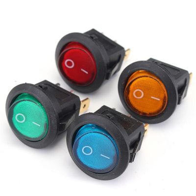 Круглая цветная кнопка вкл-выкл 10A, 20мм, 3 контакта, с индикацией (4 цвета)