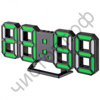 Часы  эл. сетев. Perfeo LED "LUMINOUS 2", настол/настен. , черный корпус / зелёная подсветка (PF_B4926) (5В)