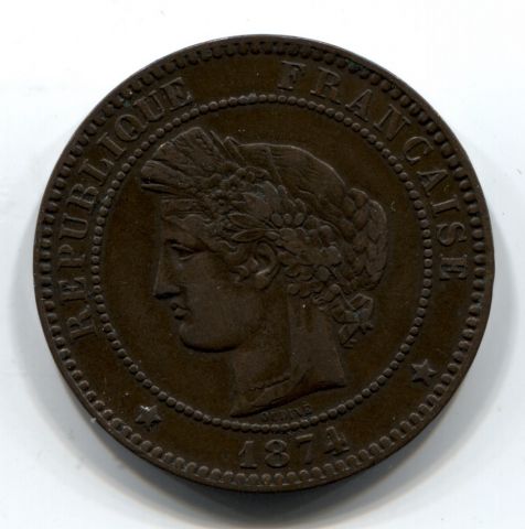 10 сантимов 1874 A Франция XF