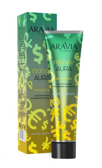 Крем для рук Money Aura с маслом арганы и золотыми частицами, 100 мл. Aravia Professional