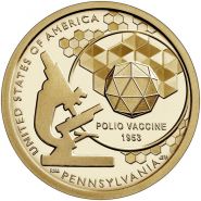 1 доллар США. Американские инновации - Пенсильвания, Вакцина против полиомиелита 2019 - 3 монета
