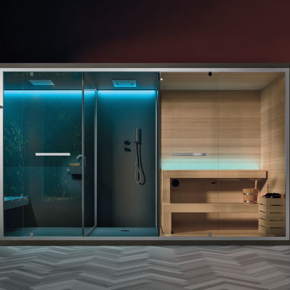 Хаммам со встроенным душем, душевым пространством и сауной Hafro Ethos 400х150 ФОТО