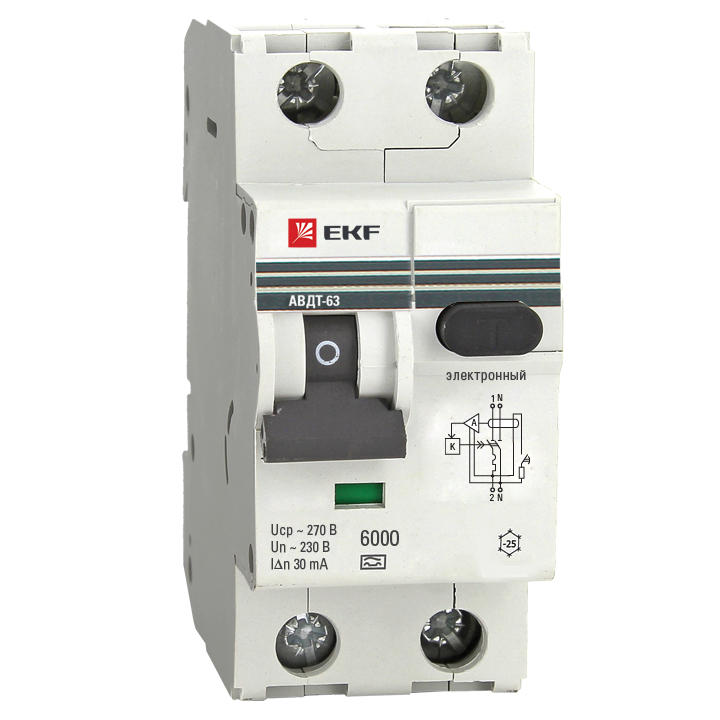 EKF автомат. выкл. диф. тока АВДТ-63 50А/100мА (хар-ка C, электрон. УЗО типа A) 6кА  DA63-50-100e