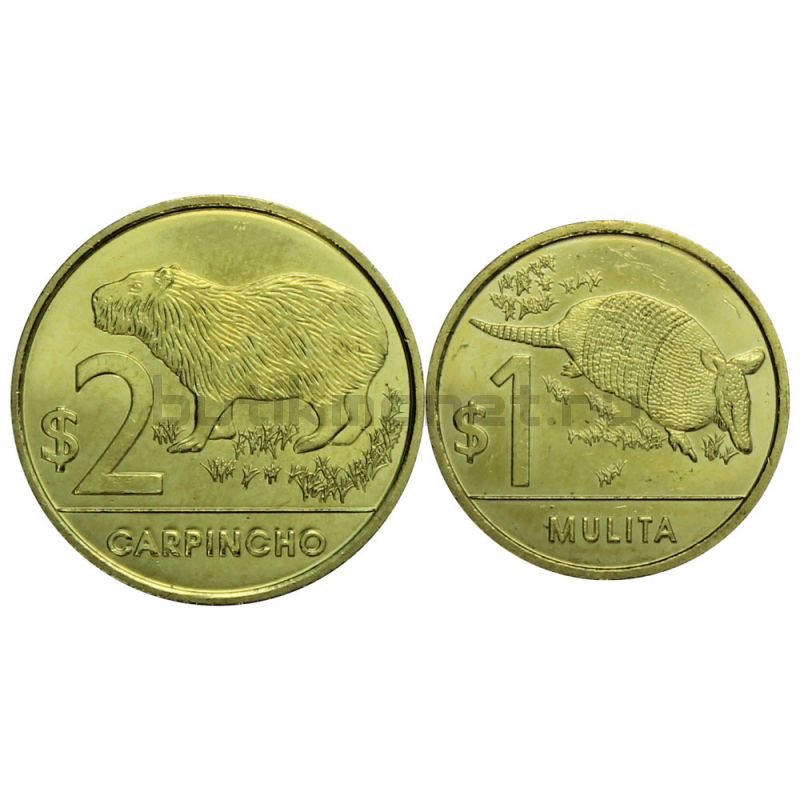 Набор монет 1 и 2 песо 2012 Уругвай (2 штуки)