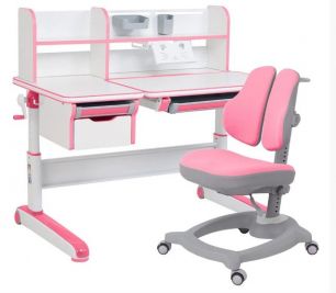 Парта-трансформер для школьника FunDesk Libro Pink +Ортопедическое детское кресло Diverso Pink FUNDESK