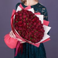 101 красная роза в подарочной упаковке (40см)