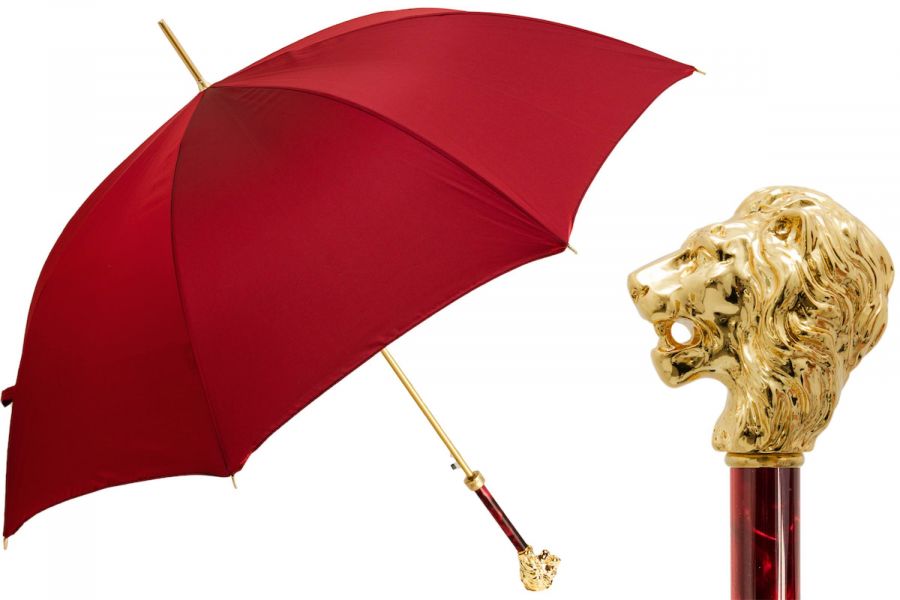Зонт-трость Pasotti Leone Gold Oxford Rosso Fodero Anello