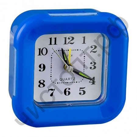Часы -будильник настол. Perfeo Quartz "PF-TC-003", квадратные 9,5*9,5 см, подсветка, синие