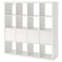 KALLAX КАЛЛАКС, Стеллаж с 4 вставками, глянцевый/белый, 147x147 см - 492.783.22