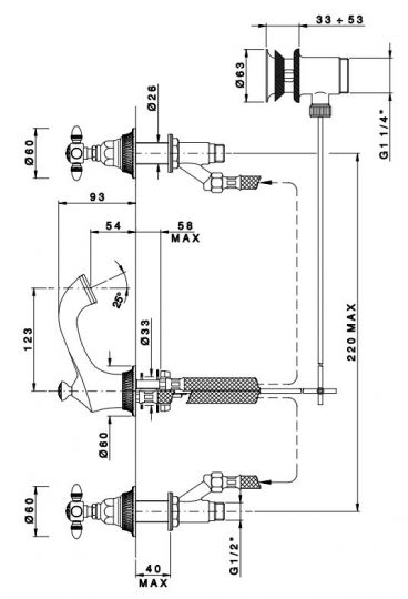 Смеситель с донным клапаном для раковины Nicolazzi 1208 схема 1