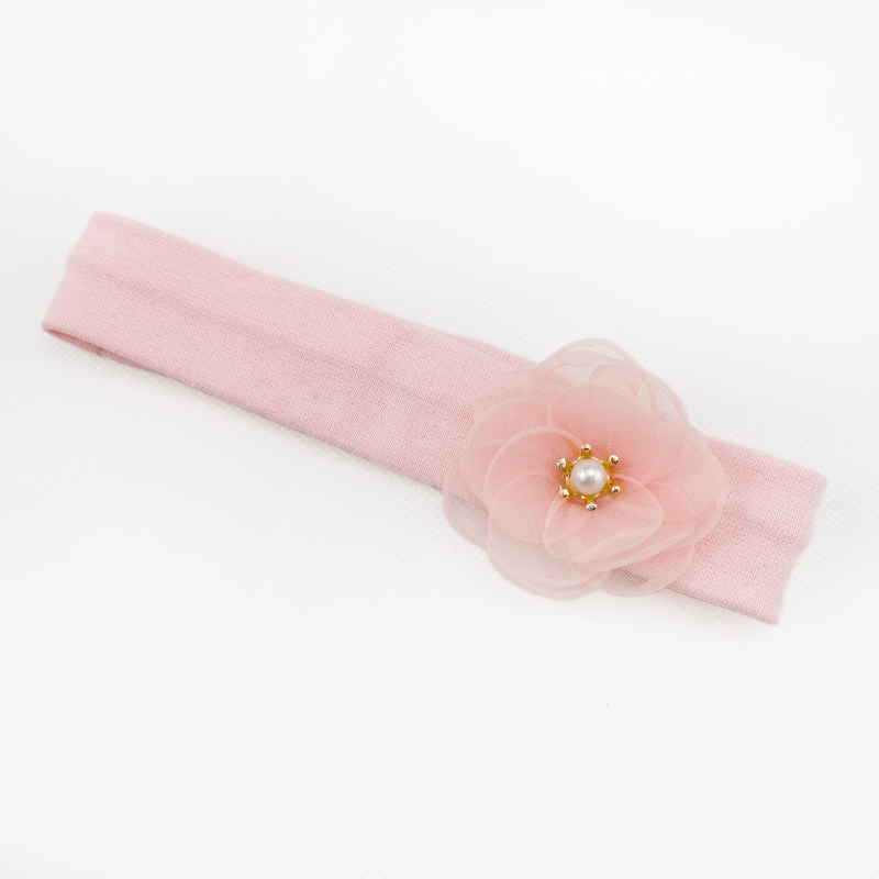 п1116-36 Повязка трикотажная узкая Цветочек нежно-розовая