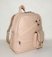 Бежевый кожаный рюкзак-сумка   "Зефир"