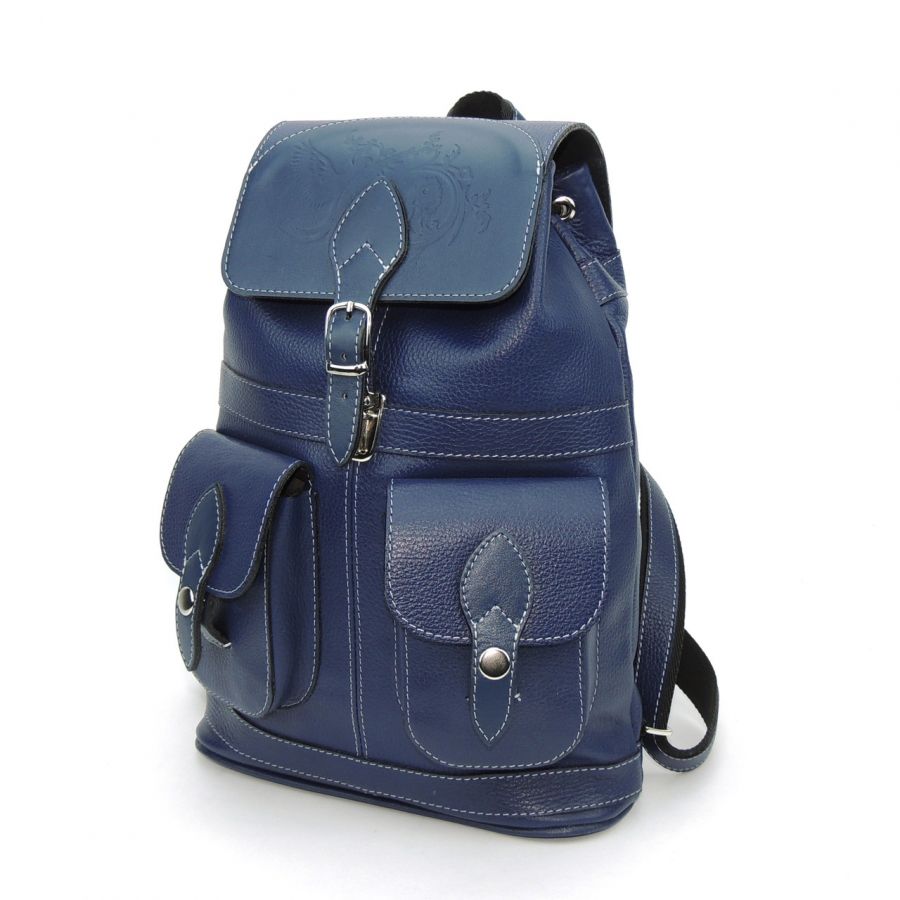 Синий женский кожаный рюкзак  "Ариадна"