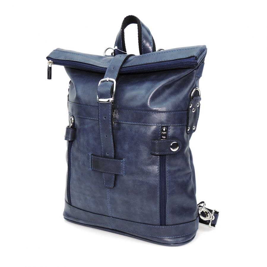 Синяя кожаная сумка-рюкзак  "Бора-бора"