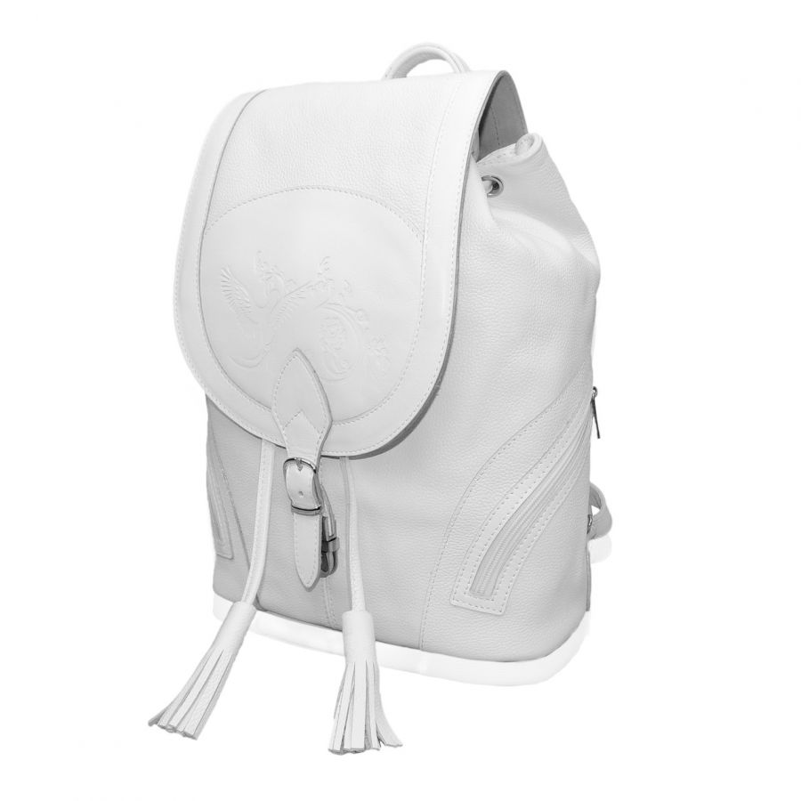 Белый кожаный рюкзак  "Эдельвейс"