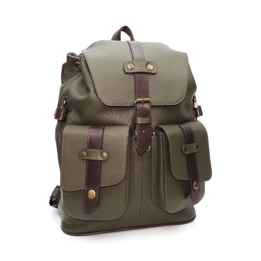 Зеленый кожаный рюкзак  "Кипарис"