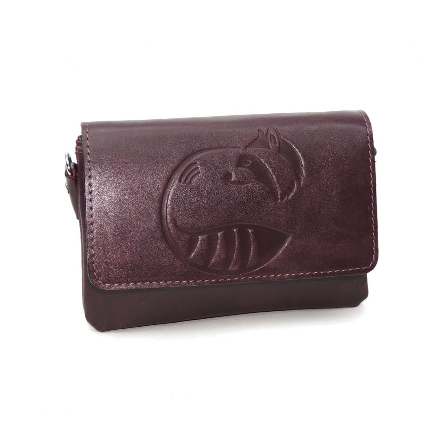 Бордовая кожаная сумочка кошелёк  "Рена" Енот