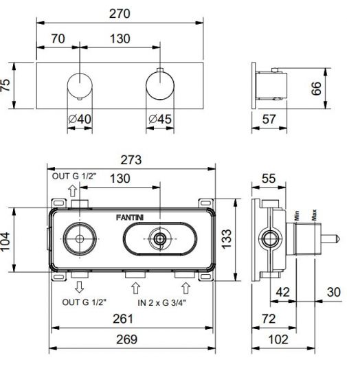 Термостатический смеситель для ванны и душа Fantini Nostromo G572B схема 1