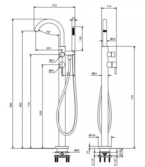 Напольный смеситель для ванны Fantini Nostromo E880B схема 1