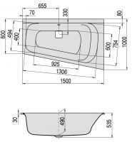 Левосторонняя / правосторонняя акриловая ванна Hoesch THASOS 3745 / 3746 150x100 схема 2