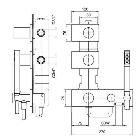 Встраиваемый термостатический смеситель Fantini Milano 4713B схема 1