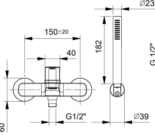 Однорычажный смеситель для ванны и душа Fantini Lame M115 с изливом и лейкой схема 1
