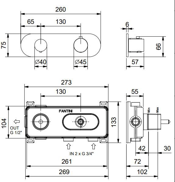 Термостатический смеситель для душа Fantini Mare V231B схема 2