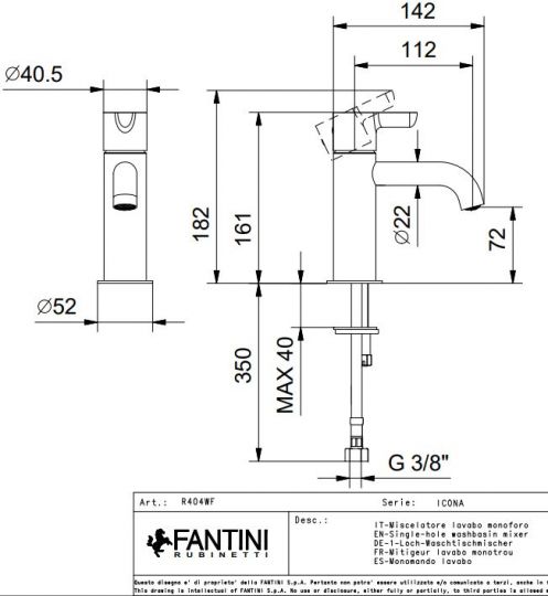 Смеситель для умывальника Fantini Icona Classic R404WF без донного клапана ФОТО