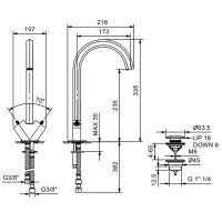 Вентильный смеситель для раковины Fantini Venezia N456SF с донным клапаном схема 6