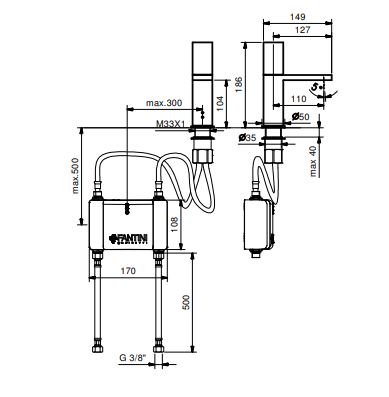 Электронный смеситель для раковины Fantini Milano 2904WF схема 1