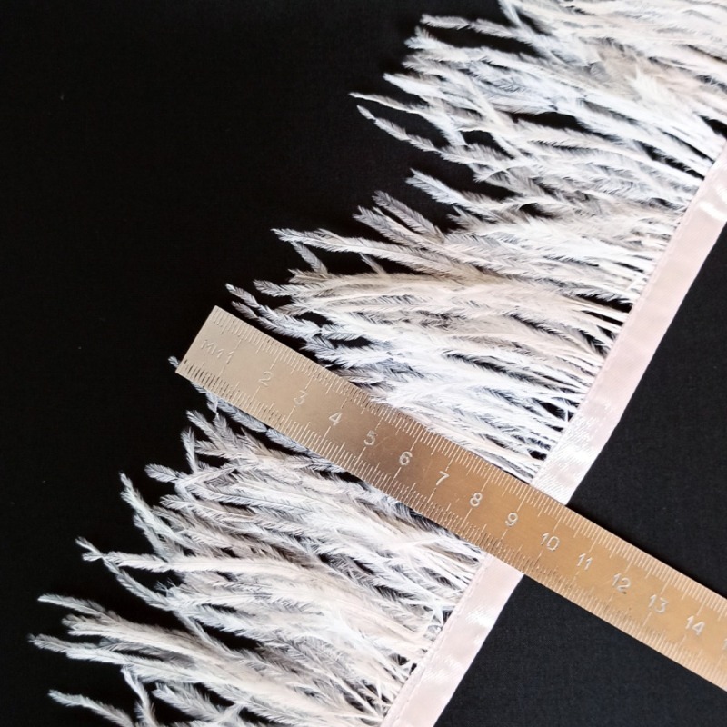 Перья натуральные, декоративная лента, шириной 7-11 см, арт PS001, перо белое страуса, цвет белоснежный