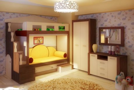 Двухъярусная детская кровать Фанки Хоум с мебелью Фанки Тайм