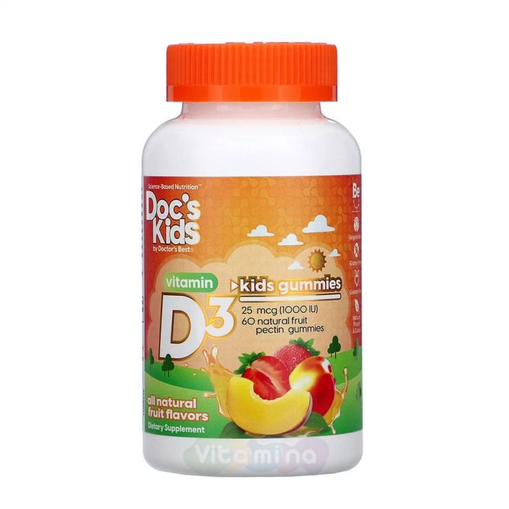 Doctor's Best Doc's Kids Жевательные таблетки с витамином D3 1000 МЕ, 60 таб.