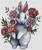 "Bunny in flowers". Digital cross stitch pattern.