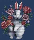 "Bunny in flowers". Digital cross stitch pattern.