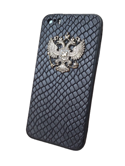 Кожаный чехол-накладка "Черный питон"с гербом РФ на телефон